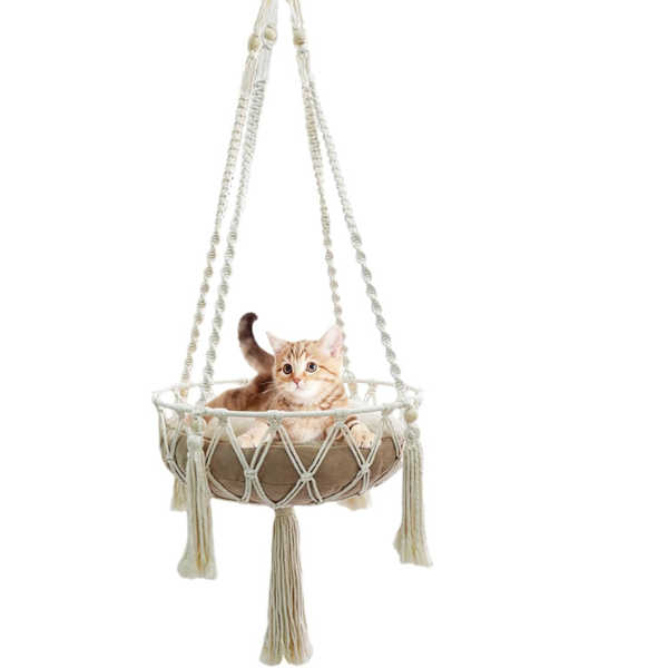 Bohemian Wicker Hanging Cat Bed Natural Woven Pet Hammock