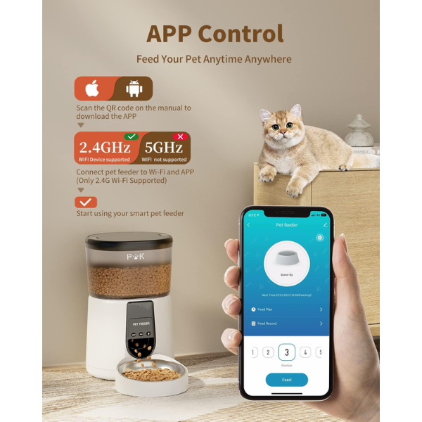Smart Cat Feeder Automatic Connected Dry Food Dispenser for Cats