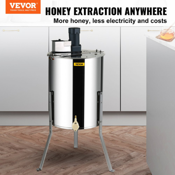 Electric Stainless Steel Honey Extractor 4/8 Frame Centrifuge Honey Separator with Lid 140W Adjustable Height for Beekeeping