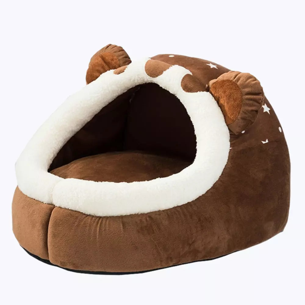 Bear Shaped Cat Bed Cozy Plush Pet House for Cats