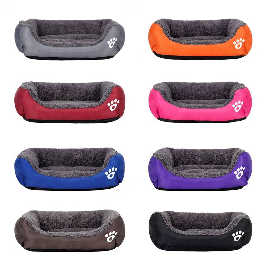 XXL Cotton Dog Bed Rectangular Basket with Paw Print Pattern
