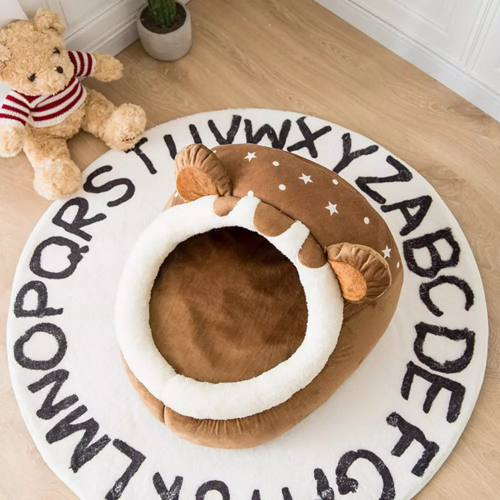 Bear Shaped Cat Bed Cozy Plush Pet House for Cats