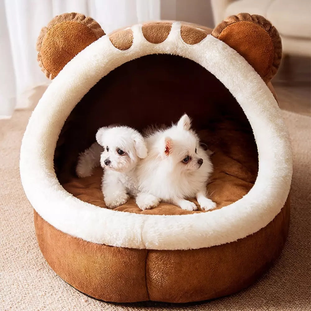 Bear Shaped Cat Bed Cozy Plush Pet House for Cats