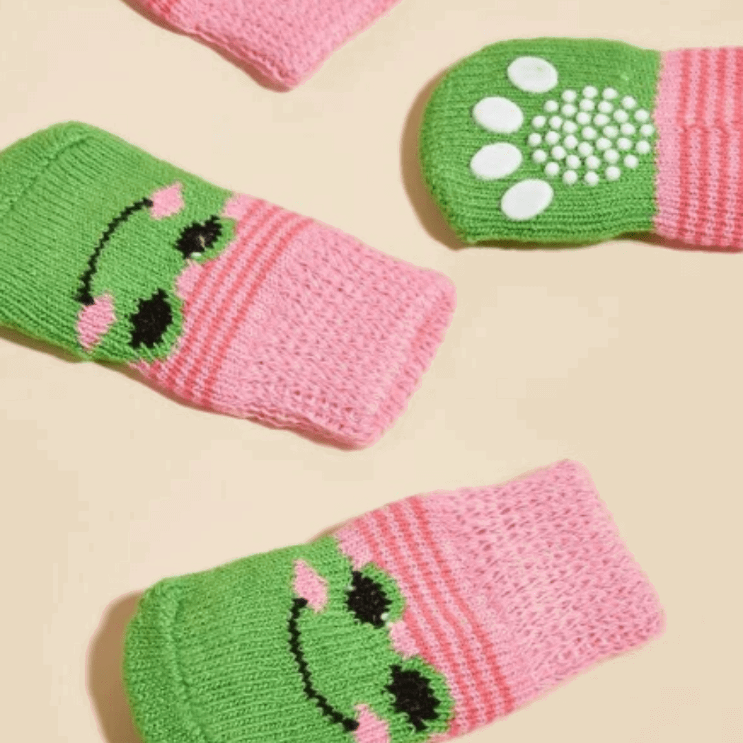 Dog Socks with Frog Design Cute Pet Socks for Small and Medium Dogs