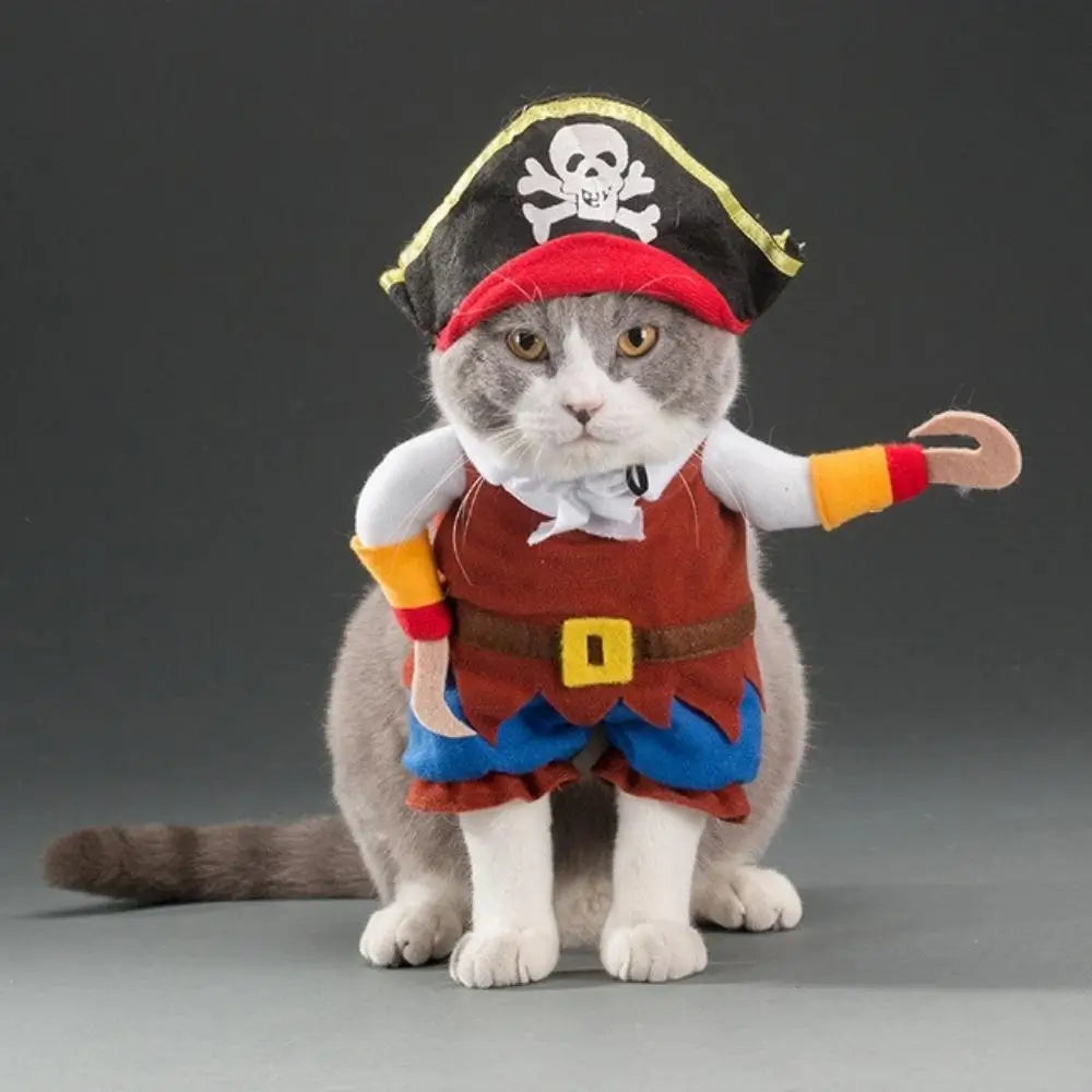 Funny Pirate Cat Costume Halloween Pet Outfit Cat Dress Up Apparel