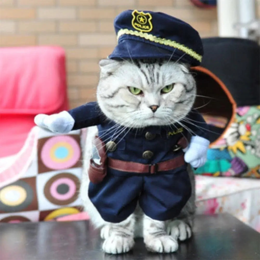 Police Officer Costume for Cats Cat Cop Outfit Pet Police Uniform Shirt for Cats