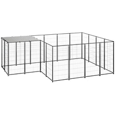 Outdoor Dog Kennel with Steel Roof 65 sq ft Black and Gray Finish