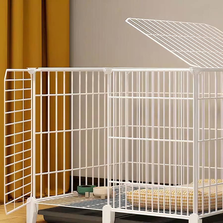 White Dog Exercise Pen with Double Gate Indoor Outdoor Pet Playpen Fence Yard Enclosure