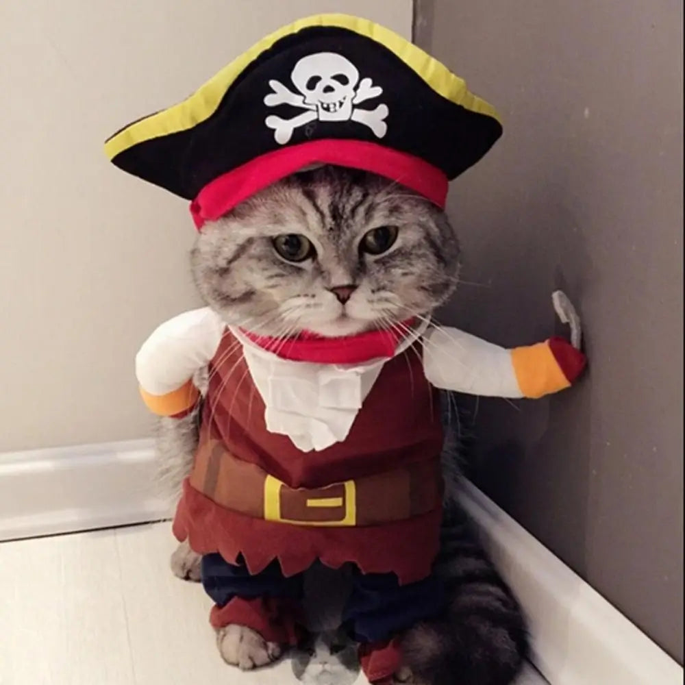 Funny Pirate Cat Costume Halloween Pet Outfit Cat Dress Up Apparel