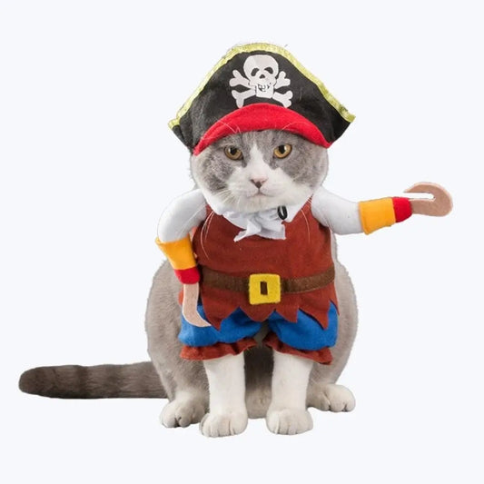 Funny Pirate Cat Costume Halloween Pet Outfit Cat Dress Up Apparel
