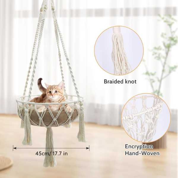 Bohemian Wicker Hanging Cat Bed Natural Woven Pet Hammock