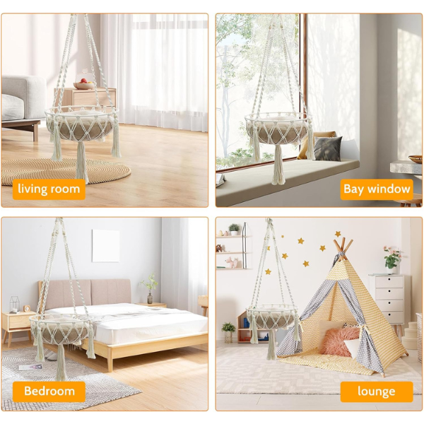 Bohemian Wicker Hanging Cat Bed Natural Woven Pet Hammock