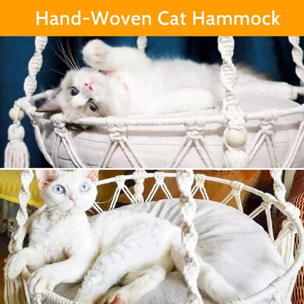 Bohemian Wicker Hanging Cat Bed Natural Woven Pet Hammock