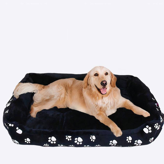 Large Black Dog Bed with Paw Print XXL for Big Dogs
