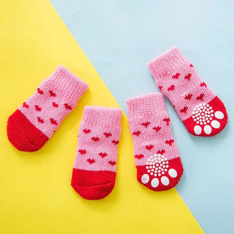 Dog Socks Pink Heart Pattern