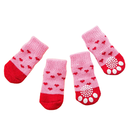 Dog Socks Pink Heart Pattern